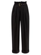 Balmain - Paperbag-waist Crepe Trousers - Womens - Black
