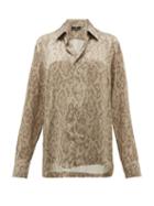 Matchesfashion.com Edward Crutchley - Snake Print Cuban Collar Silk Shirt - Womens - Beige Multi