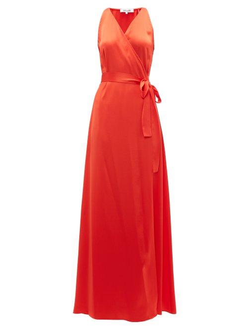 Matchesfashion.com Diane Von Furstenberg - Wrap Front Charmeuse Maxi Dress - Womens - Orange