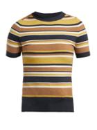 Matchesfashion.com Joostricot - Striped Short Sleeved Cotton Blend Sweater - Womens - Brown Multi