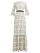 Matchesfashion.com Erdem - Senna Floral Embroidered Belted Gown - Womens - White Print