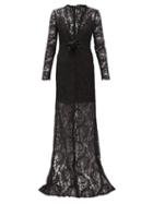 Matchesfashion.com Dundas - Plunge-neck Chantilly-lace Maxi Dress - Womens - Black