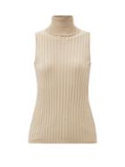 Matchesfashion.com Allude - Roll-neck Ribbed Cotton-blend Sleeveless Sweater - Womens - Beige