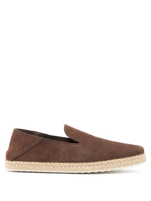 Matchesfashion.com Tod's - Logo-debossed Nubuck Espadrilles - Mens - Dark Brown