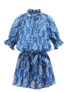 Juliet Dunn - Floral-print Cotton-voile Mini Dress - Womens - Blue Print