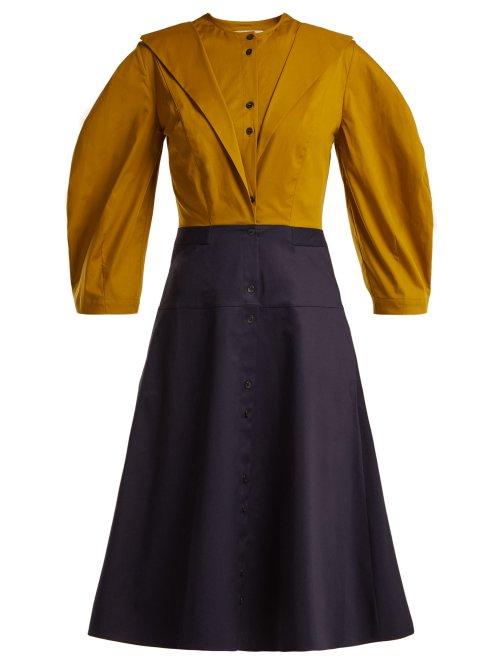 Matchesfashion.com Palmer//harding - Fragment Two Tone Cotton Blend Midi Dress - Womens - Multi