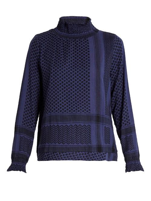 Cecilie Copenhagen Claremint Smocked High-neck Blouse
