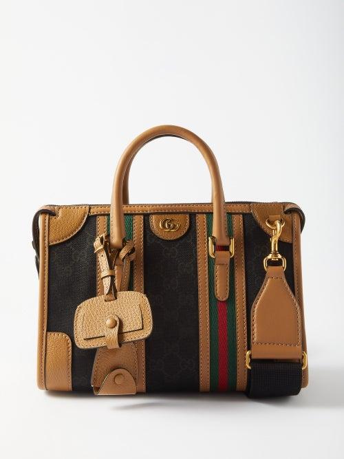 Gucci - Gg-supreme Small Web-stripe Canvas Handbag - Womens - Black Tan