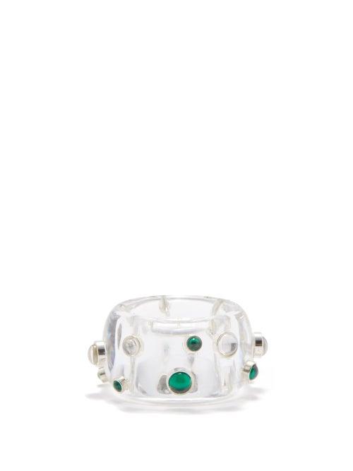 Bottega Veneta - Cubic Zirconia, Sterling-silver & Resin Ring - Womens - White Multi