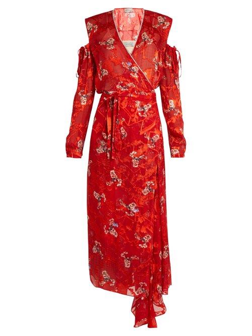 Matchesfashion.com Preen By Thornton Bregazzi - Hayett Printed Satin Devor Dress - Womens - Red