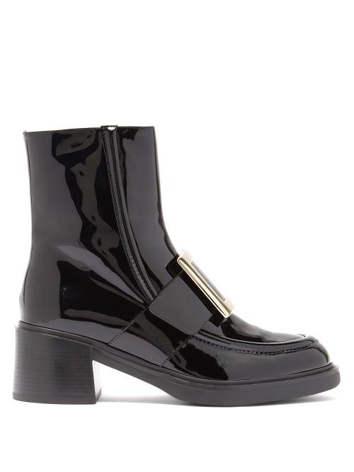 Matchesfashion.com Roger Vivier - Viv Rangers Buckled Patent-leather Ankle Boots - Womens - Black