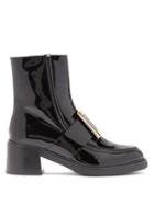 Matchesfashion.com Roger Vivier - Viv Rangers Buckled Patent-leather Ankle Boots - Womens - Black