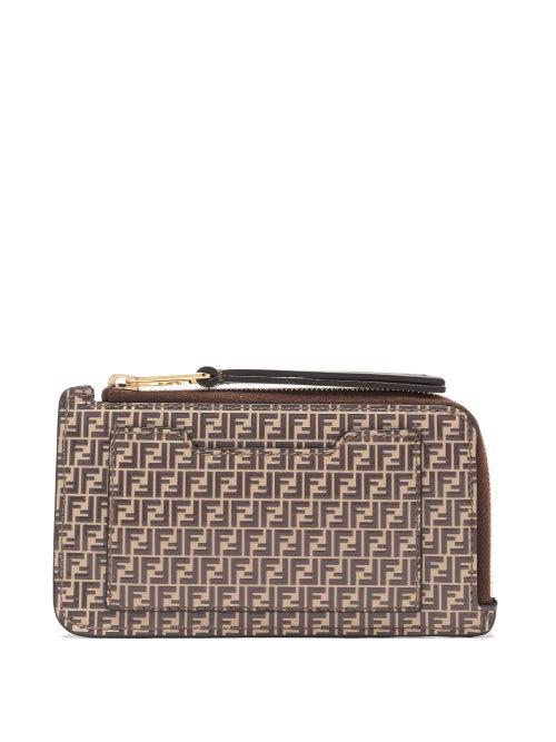 Fendi - Ff-monogram Leather Cardholder - Womens - Brown Multi