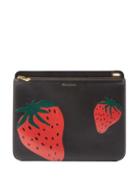 Jw Anderson - Strawberry-print Leather Pouch - Womens - Black Red