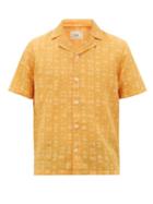 Matchesfashion.com Folk - Cuban-collar Triangle-print Linen-blend Shirt - Mens - Gold Multi