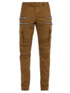 Matchesfashion.com Balmain - Biker Style Cotton Blend Cargo Trousers - Mens - Green