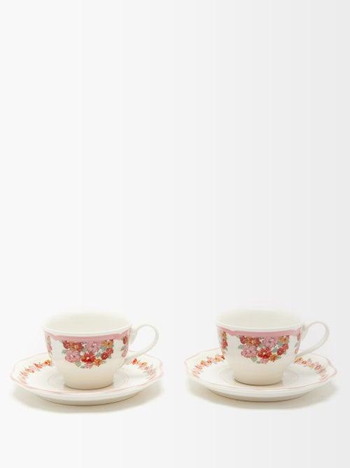 Loretta Caponi - Set Of Two Garland Porcelain Teacups & Saucers - Womens - Red Multi