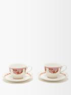 Loretta Caponi - Set Of Two Garland Porcelain Teacups & Saucers - Womens - Red Multi