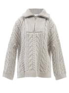 Mr Mittens - High-neck Quarter-zip Cable-knit Wool Sweater - Womens - Grey
