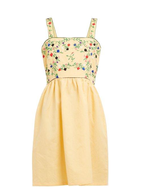 Matchesfashion.com Muzungu Sisters - Marigold Embroidered Cotton Blend Dress - Womens - Yellow Multi