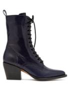 Matchesfashion.com Chlo - Snakeskin Effect Lace Up Leather Boots - Womens - Navy