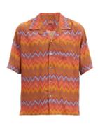 Matchesfashion.com Missoni - Cuban-collar Zigzag-print Crepe Shirt - Mens - Orange Multi