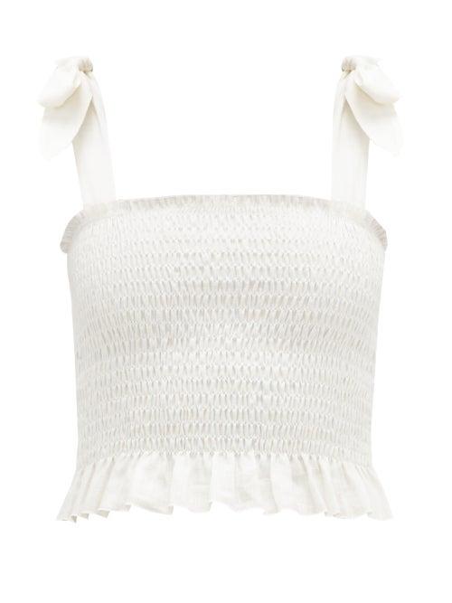 Matchesfashion.com Sir - Emile Shirred Linen Top - Womens - Ivory