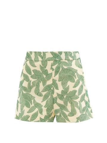 Three Graces London - Uma Leaf-embroidered Cotton-voile Shorts - Womens - Green Print