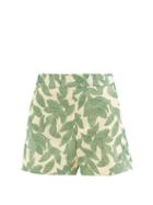 Three Graces London - Uma Leaf-embroidered Cotton-voile Shorts - Womens - Green Print