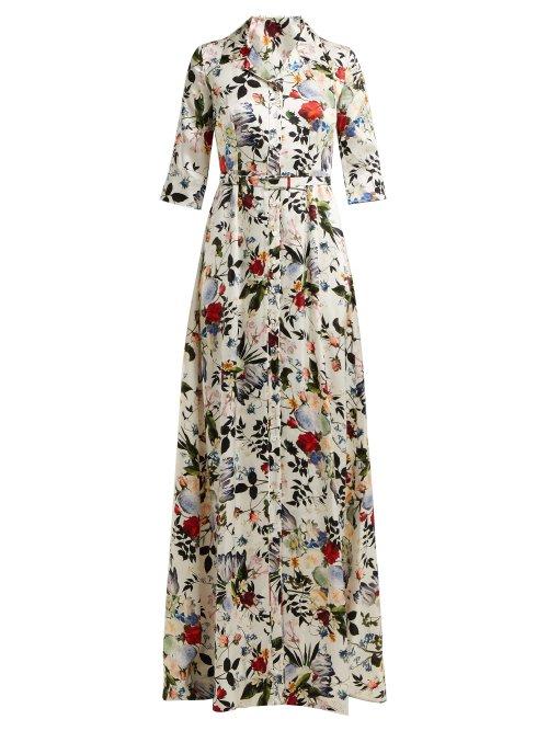 Matchesfashion.com Erdem - Karissa Floral Print Silk Satin Gown - Womens - White Multi