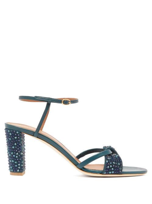 Matchesfashion.com Malone Souliers - Tara Crystal Embellished Leather Sandals - Womens - Dark Green