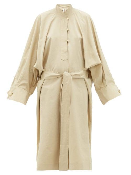 Matchesfashion.com Petar Petrov - Anel Waist-tie Cotton-blend Dress - Womens - Beige