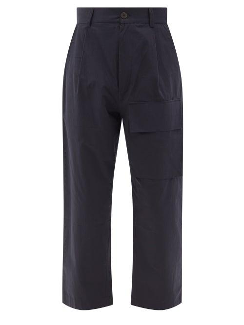 Matchesfashion.com Studio Nicholson - Rosario Cotton-poplin Cropped Wide-leg Trousers - Mens - Navy