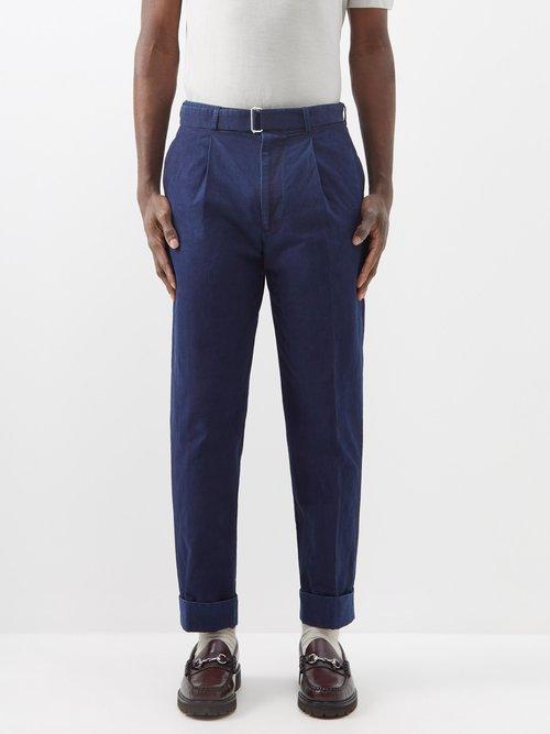 Officine Gnrale - Hugo Pleated Garment-dyed Cotton Suit Trousers - Mens - Dark Blue