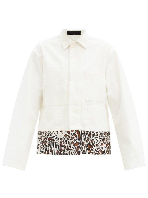 Matchesfashion.com Haider Ackermann - Leopard-print Trim Cotton Overshirt Jacket - Mens - Cream