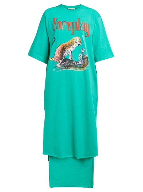 Matchesfashion.com Christopher Kane - Foreplay Cotton Jersey T Shirt Dress - Womens - Green Multi