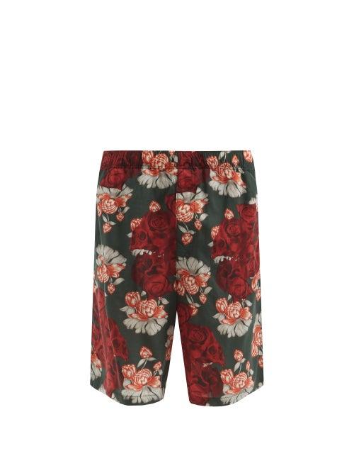 Matchesfashion.com Undercover - Floral And Skull-print Shorts - Mens - Green