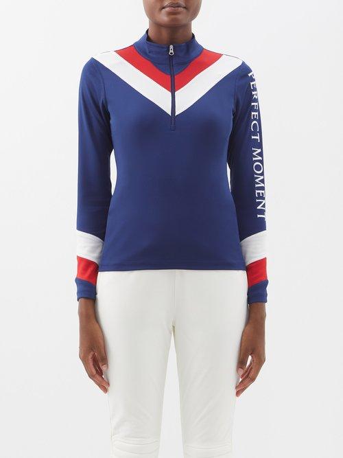 Perfect Moment - Chevron-stripe Jersey Base-layer Top - Womens - Navy