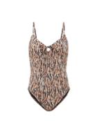 Matchesfashion.com Belize - Yara Tie-front Abstract-print Swimsuit - Womens - Brown Print