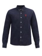 Matchesfashion.com Ami - Ami De Coeur-embroidered Denim Shirt - Mens - Blue