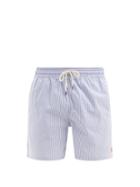Matchesfashion.com Polo Ralph Lauren - Traveller Logo-embroidered Seersucker Swim Shorts - Mens - Blue White