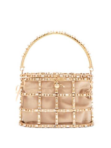 Matchesfashion.com Rosantica By Michela Panero - Vestale Crystal Embellished Metal Cage Bag - Womens - Gold Multi