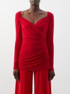 Norma Kamali - Sweetheart-neckline Crossover Jersey Top - Womens - Red