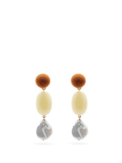 Matchesfashion.com Lizzie Fortunato - Golden Field Baroque-pearl & Gold-plated Earrings - Womens - Yellow Multi