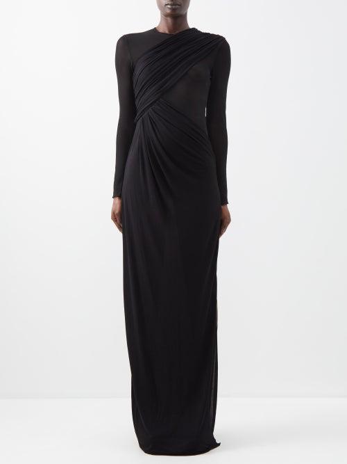 Saint Laurent - Draped Crepe And Jersey Maxi Dress - Womens - Black