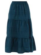 Sea - Gaia Tiered Poplin Midi Skirt - Womens - Dark Blue