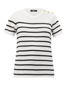 Matchesfashion.com Balmain - Flocked-stripe Cotton-jersey T-shirt - Womens - White Black