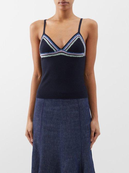 Chlo - Cross-stitched Merino Cami Top - Womens - Navy