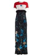 Matchesfashion.com Prada - Beaded Chiffon Gown - Womens - Blue Multi