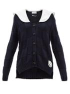 Ganni - Chelsea-collar Cotton-blend Basket-knit Cardigan - Womens - Navy